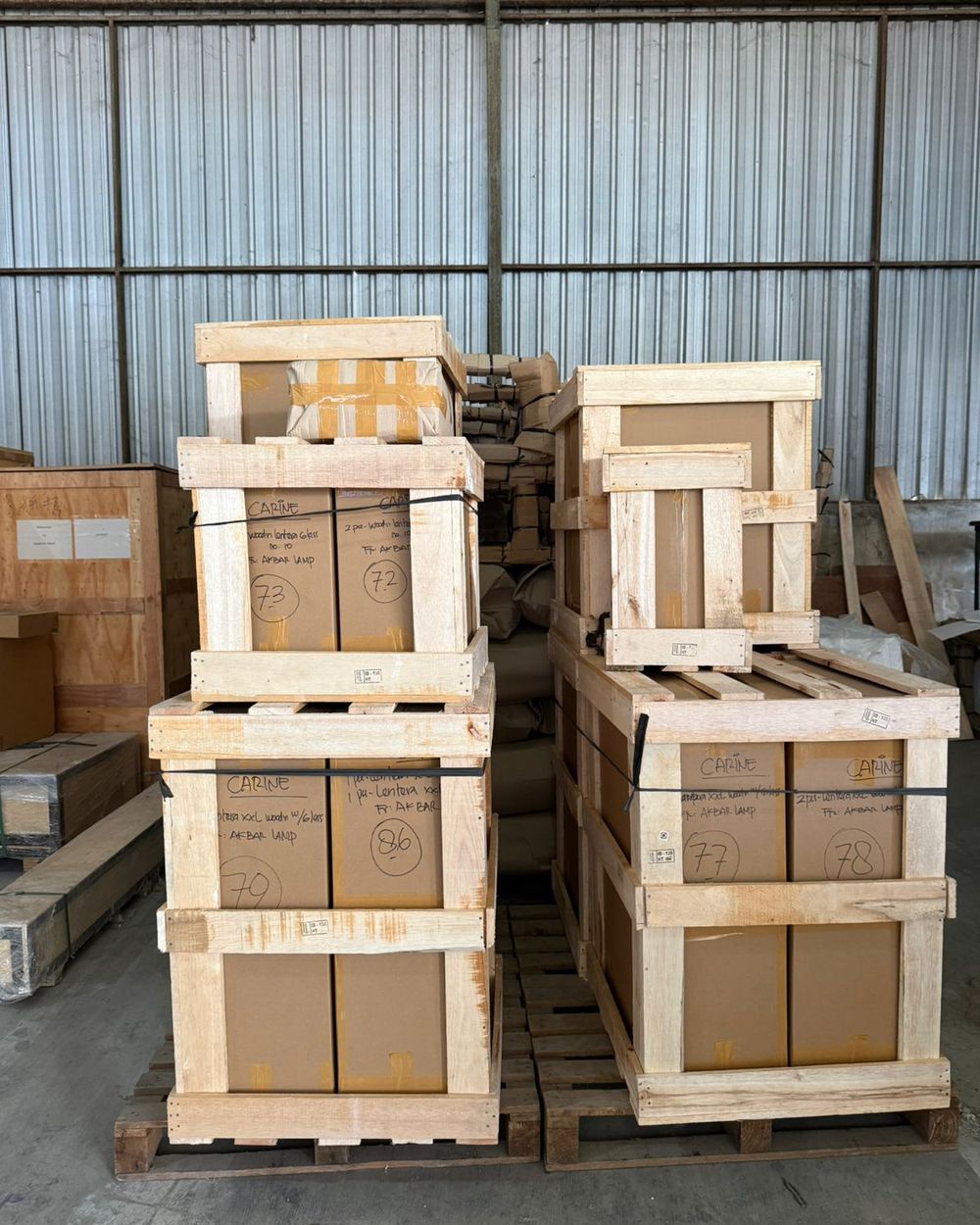 Crates stored in our warehouse